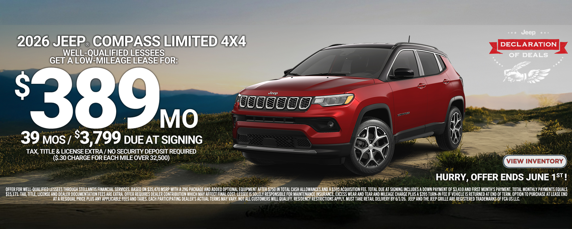 Special offer on    Lease a 2026 Jeep Compass Limited